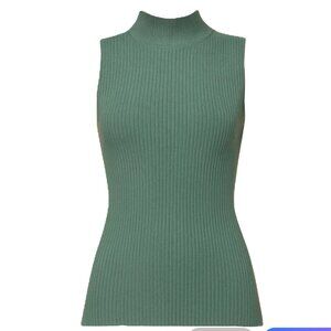 Ribbed Mock Neck Sleeveless Sweater Tank – Green – M